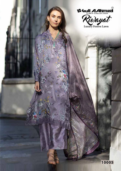 Riwayat Vol 10 Luxury Festive Lawn Gul Ahmed Karachi Salwar Suits Exporter Gujarat