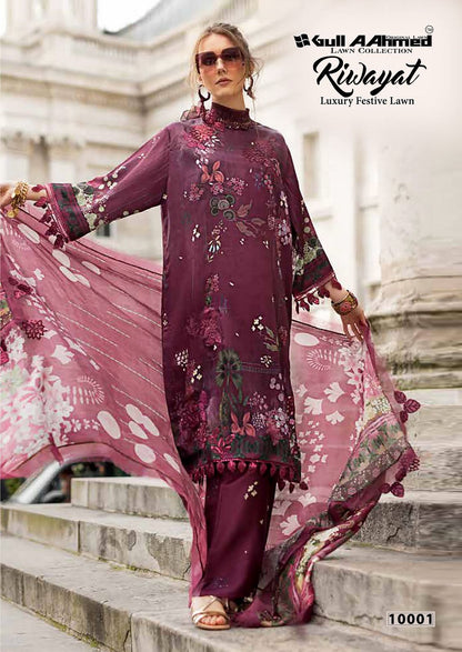 Riwayat Vol 10 Luxury Festive Lawn Gul Ahmed Karachi Salwar Suits Exporter Gujarat