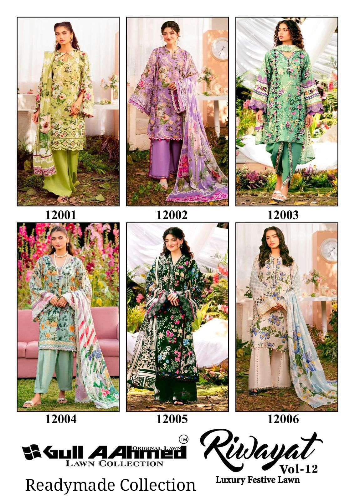 Riwayat Vol 12 Luxury Festive Lawn Gul Ahmed Cambric Cotton Karachi Readymade Suits Wholesaler Gujarat