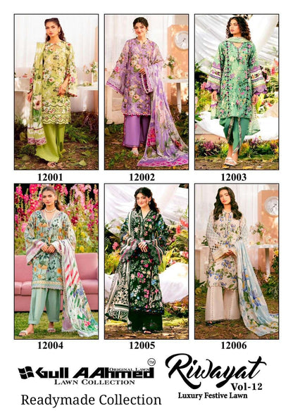 Riwayat Vol 12 Luxury Festive Lawn Gul Ahmed Cambric Cotton Karachi Readymade Suits Wholesaler Gujarat