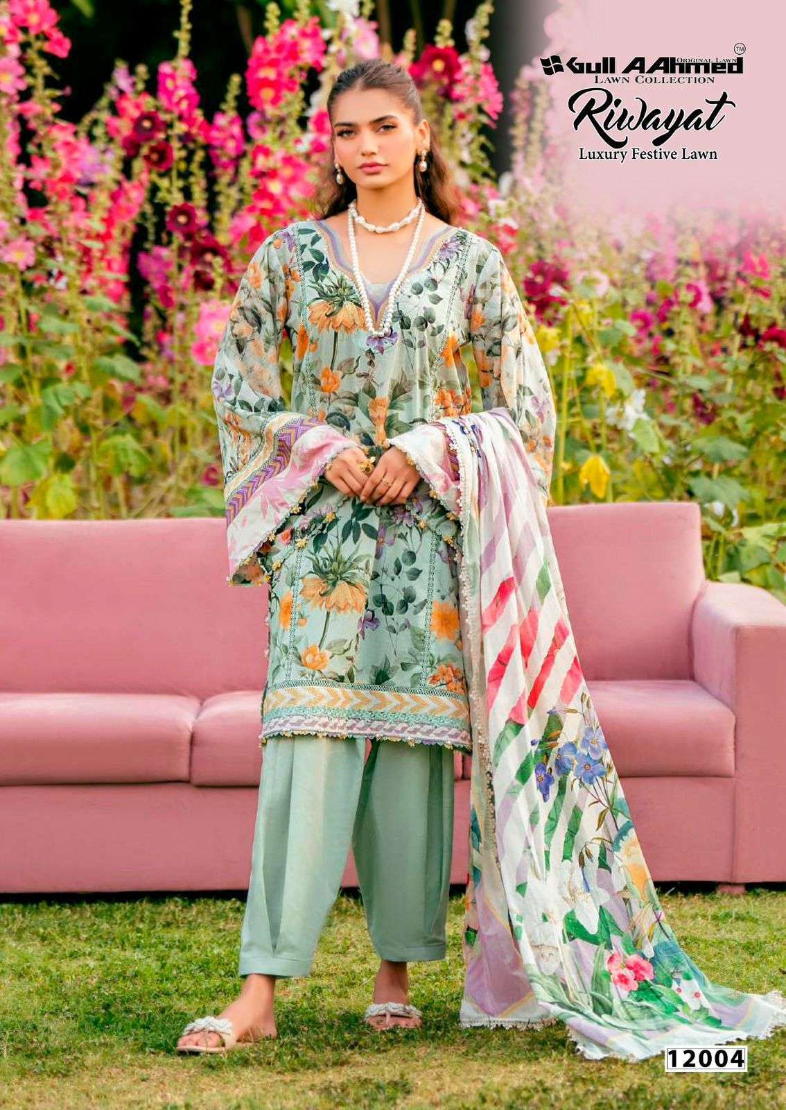 Riwayat Vol 12 Luxury Festive Lawn Gul Ahmed Cambric Cotton Karachi Readymade Suits Wholesaler Gujarat