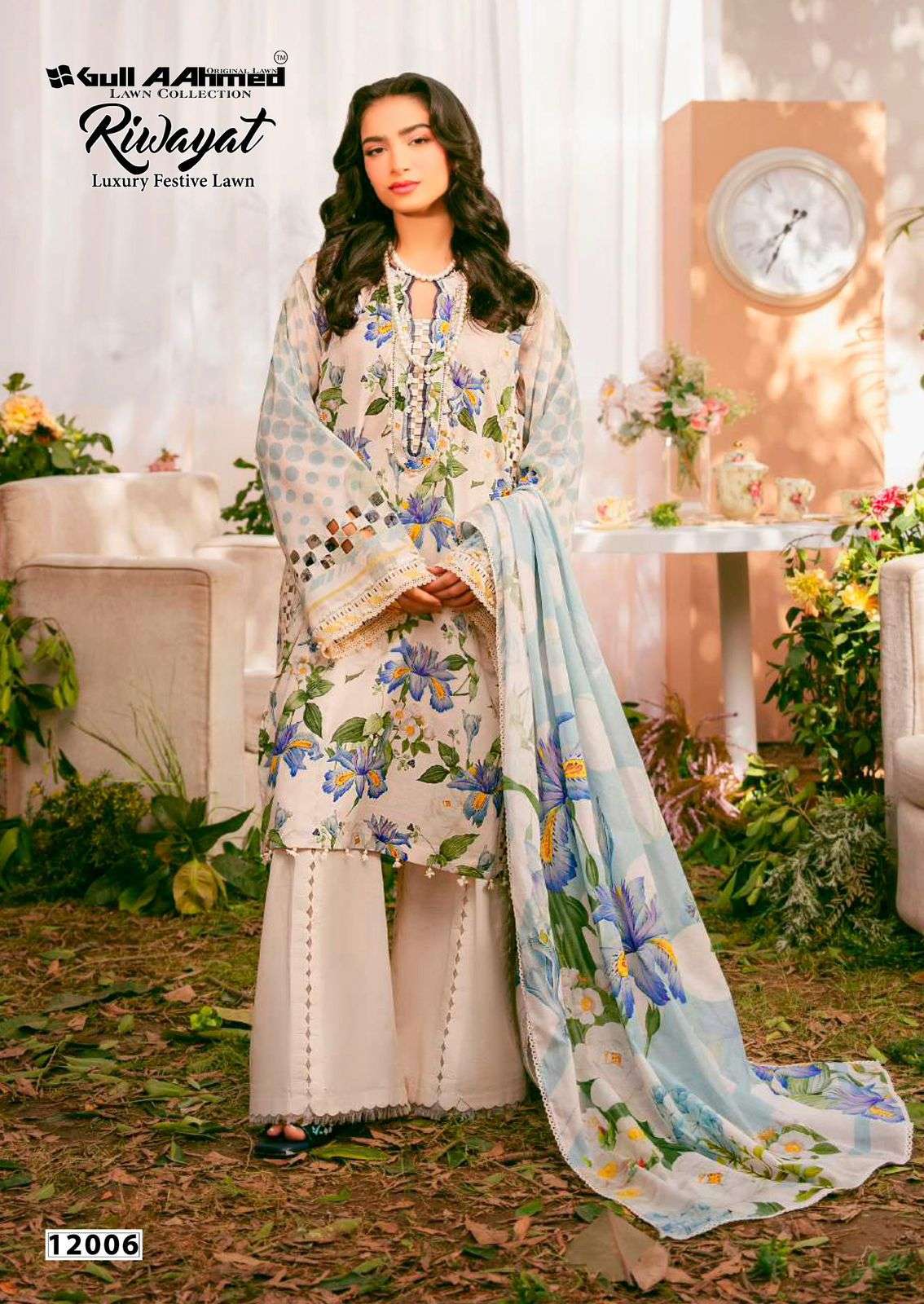 Riwayat Vol 12 Luxury Festive Lawn Gul Ahmed Cambric Cotton Karachi Readymade Suits Wholesaler Gujarat