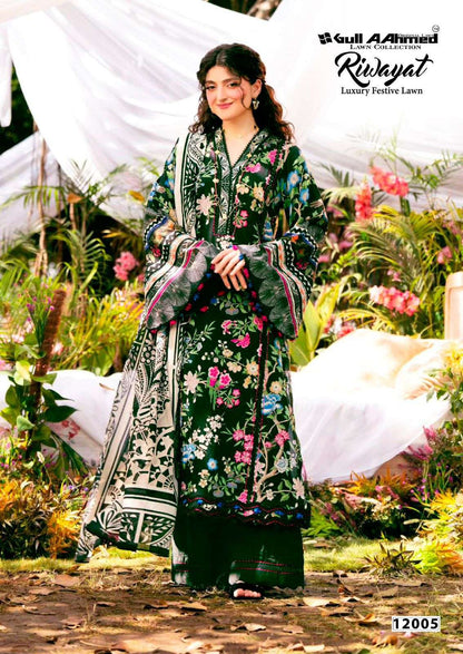 Riwayat Vol 12 Luxury Festive Lawn Gul Ahmed Cambric Cotton Karachi Readymade Suits Wholesaler Gujarat