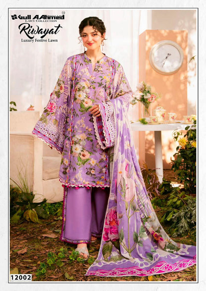 Riwayat Vol 12 Luxury Festive Lawn Gul Ahmed Cotton Karachi Salwar Suits Wholesaler India