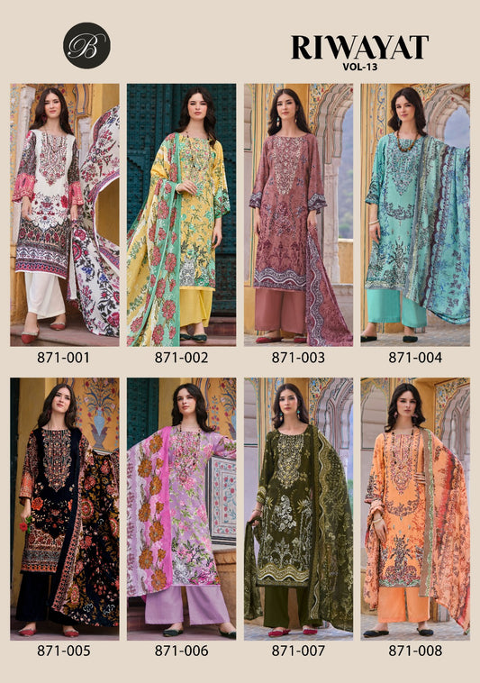 Riwayat Vol 13 Belliza Designer Studio Viscose Rayon Karachi Salwar Suits Exporter