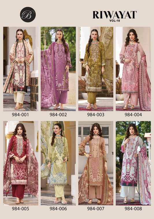 Riwayat Vol 18 Belliza Designer Studio Viscose Reyon Karachi Salwar Suits Wholesale Rate
