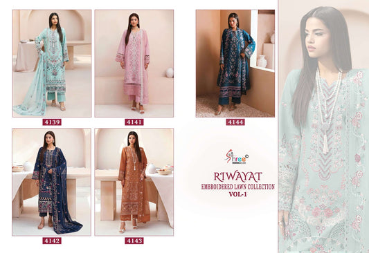 Riwayat Vol 1 Embroidered Lawn Collection Shree Fabs Cotton Pakistani Salwar Suits Wholesale Rate