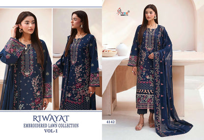 Riwayat Vol 1 Embroidered Lawn Collection Shree Fabs Cotton Pakistani Salwar Suits Wholesale Rate