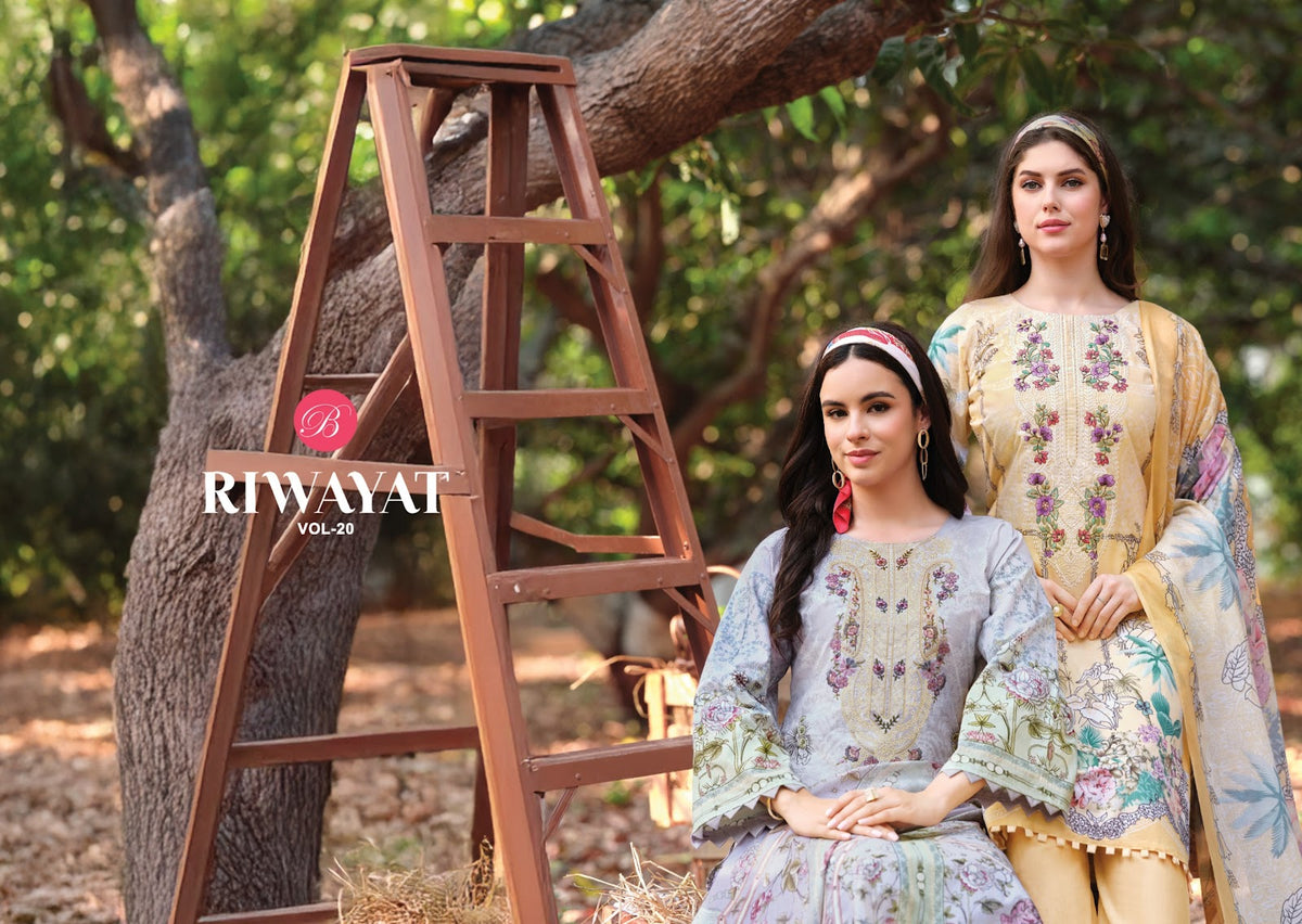 Riwayat Vol 20 Belliza Designer Studio Viscose Rayon Karachi Salwar Suits Wholesale Rate