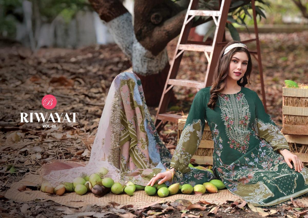 Riwayat Vol 20 Belliza Designer Studio Viscose Rayon Karachi Salwar Suits Wholesale Rate