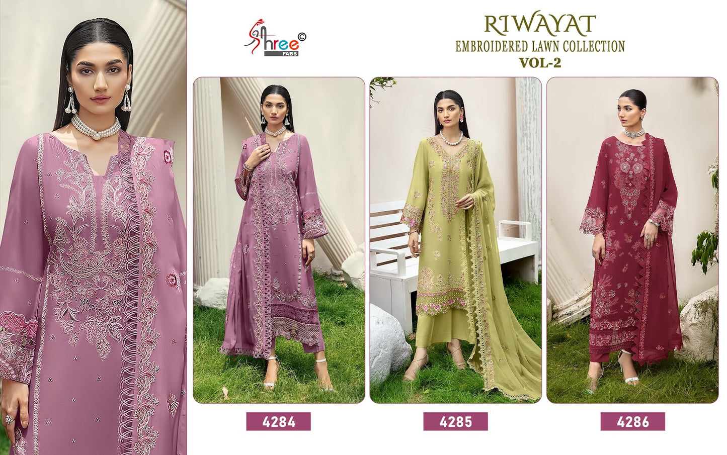 Riwayat Vol 2 Embroidered Lawn Collection Shree Fabs Cotton Pakistani Salwar Suits Supplier Gujarat