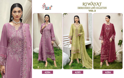 Riwayat Vol 2 Embroidered Lawn Collection Shree Fabs Cotton Pakistani Salwar Suits Supplier Gujarat