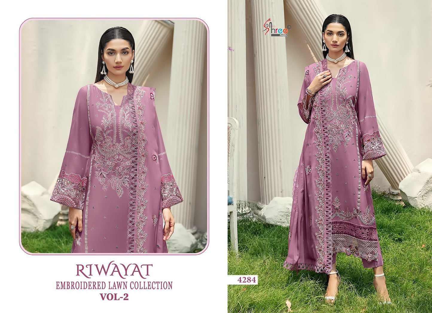 Riwayat Vol 2 Embroidered Lawn Collection Shree Fabs Cotton Pakistani Salwar Suits Supplier Gujarat