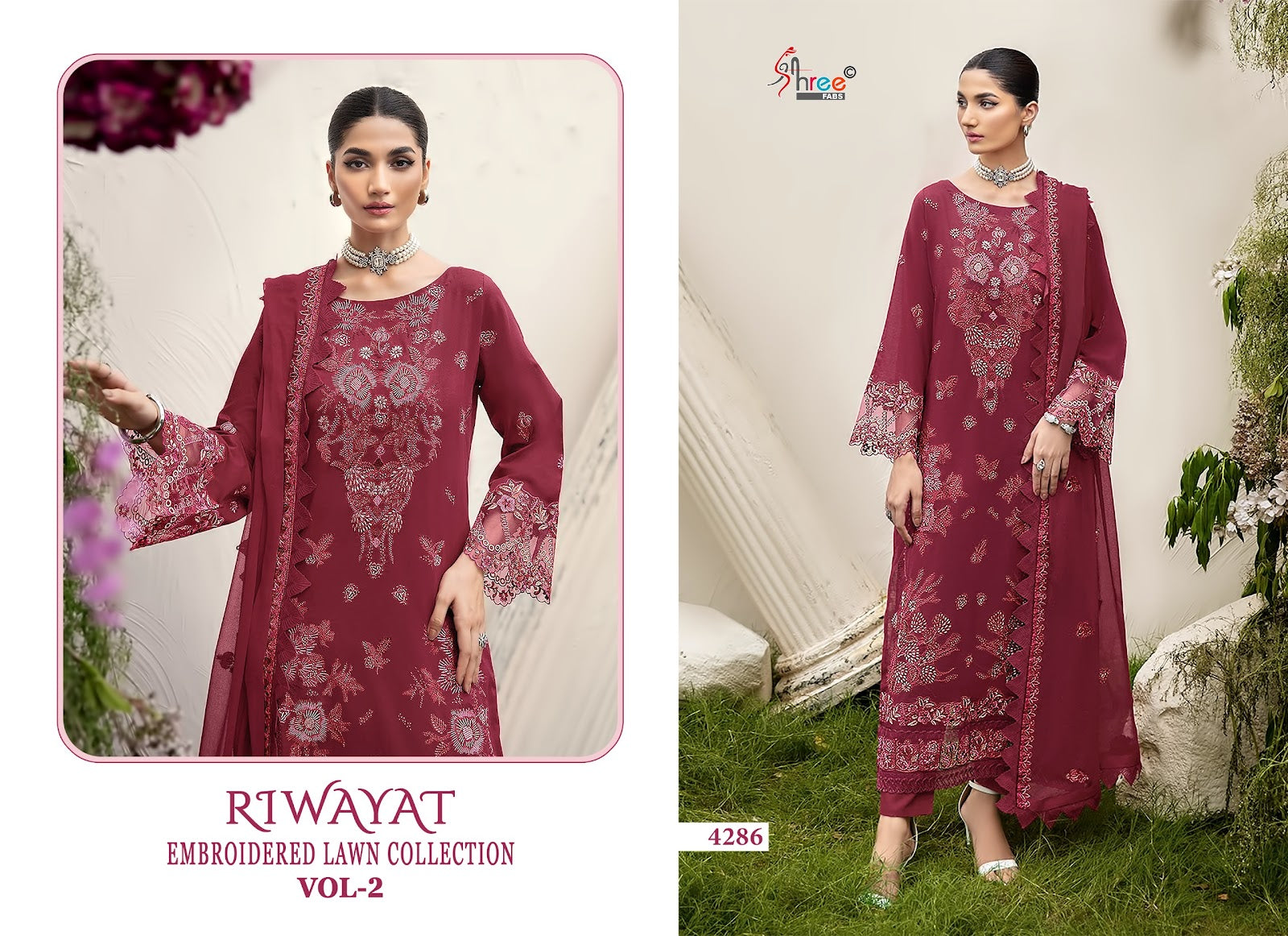 Riwayat Vol 2 Embroidered Lawn Collection Shree Fabs Cotton Pakistani Salwar Suits Supplier Gujarat