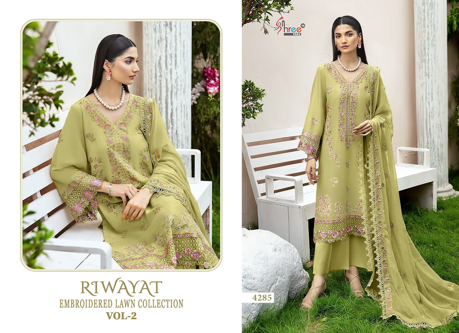 Riwayat Vol 2 Embroidered Lawn Collection Shree Fabs Cotton Pakistani Salwar Suits Supplier Gujarat