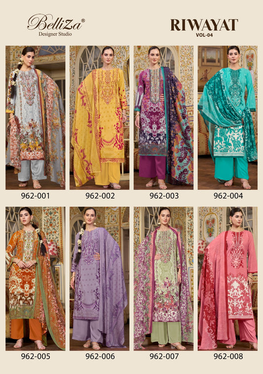 Riwayat Vol 4 Belliza Designer Studio Viscose Rayon Pant Style Suits Wholesaler Ahmedabad