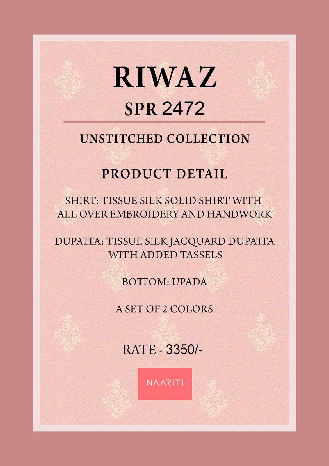 Riwaz Naariti Tissue Silk Pant Style Suits Wholesaler India