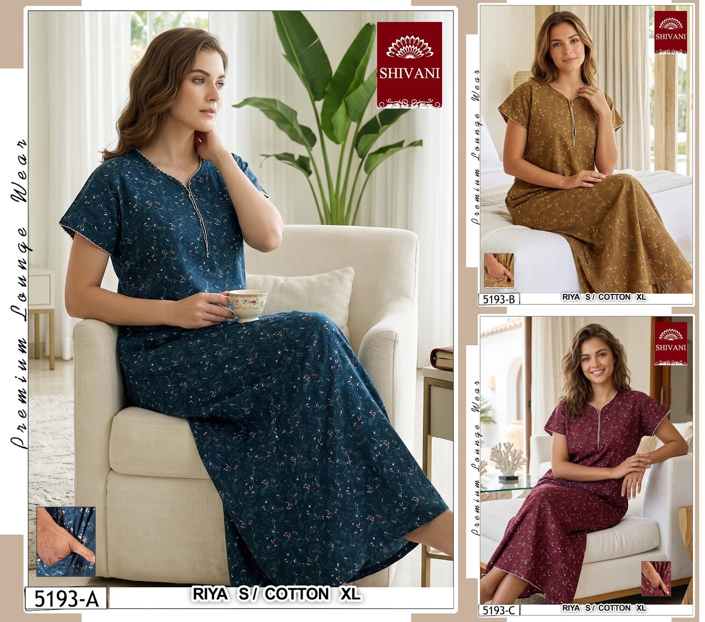 Riya 5191-5196 Shivani Cotton Night Gowns Wholesale Rate