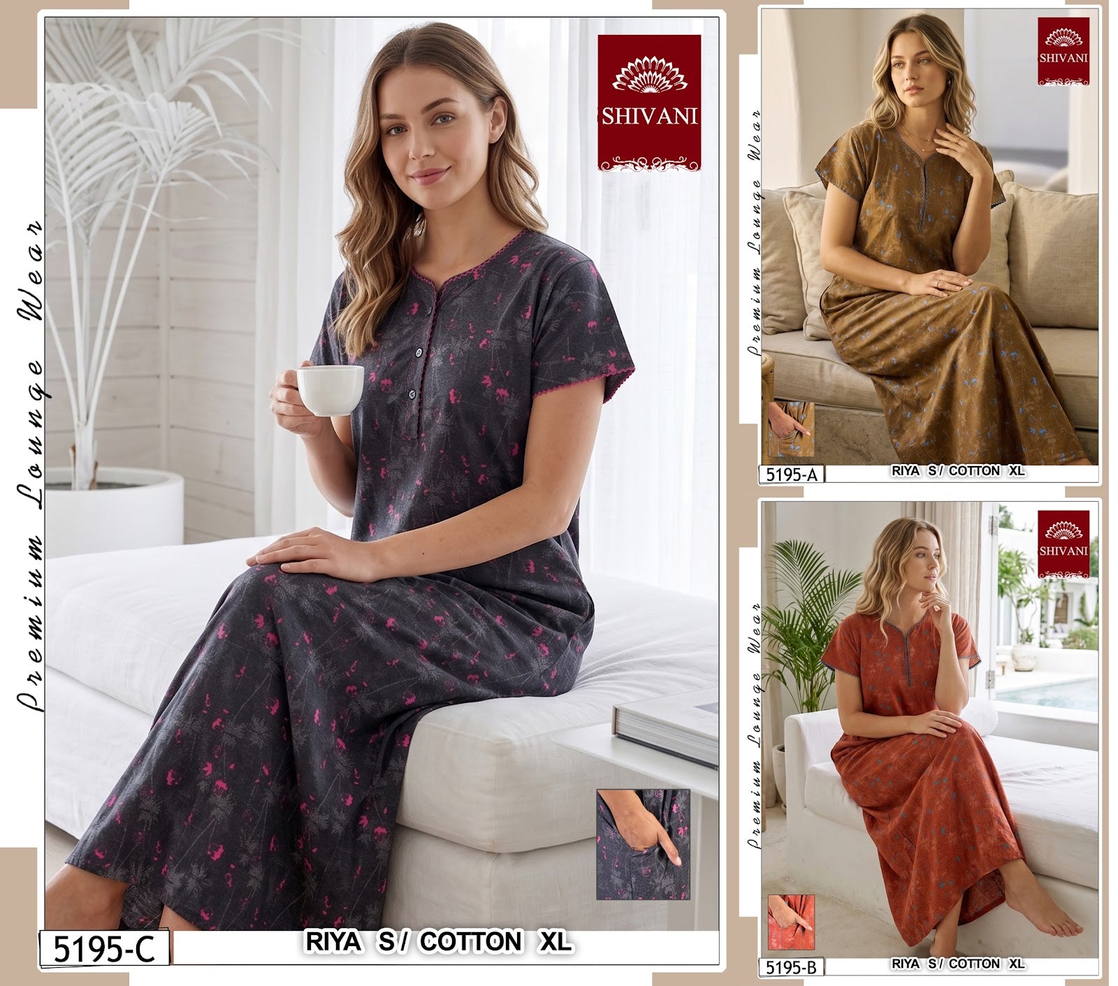 Riya 5191-5196 Shivani Cotton Night Gowns Wholesale Rate