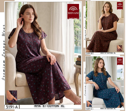 Riya 5191-5196 Shivani Cotton Night Gowns Wholesale Rate