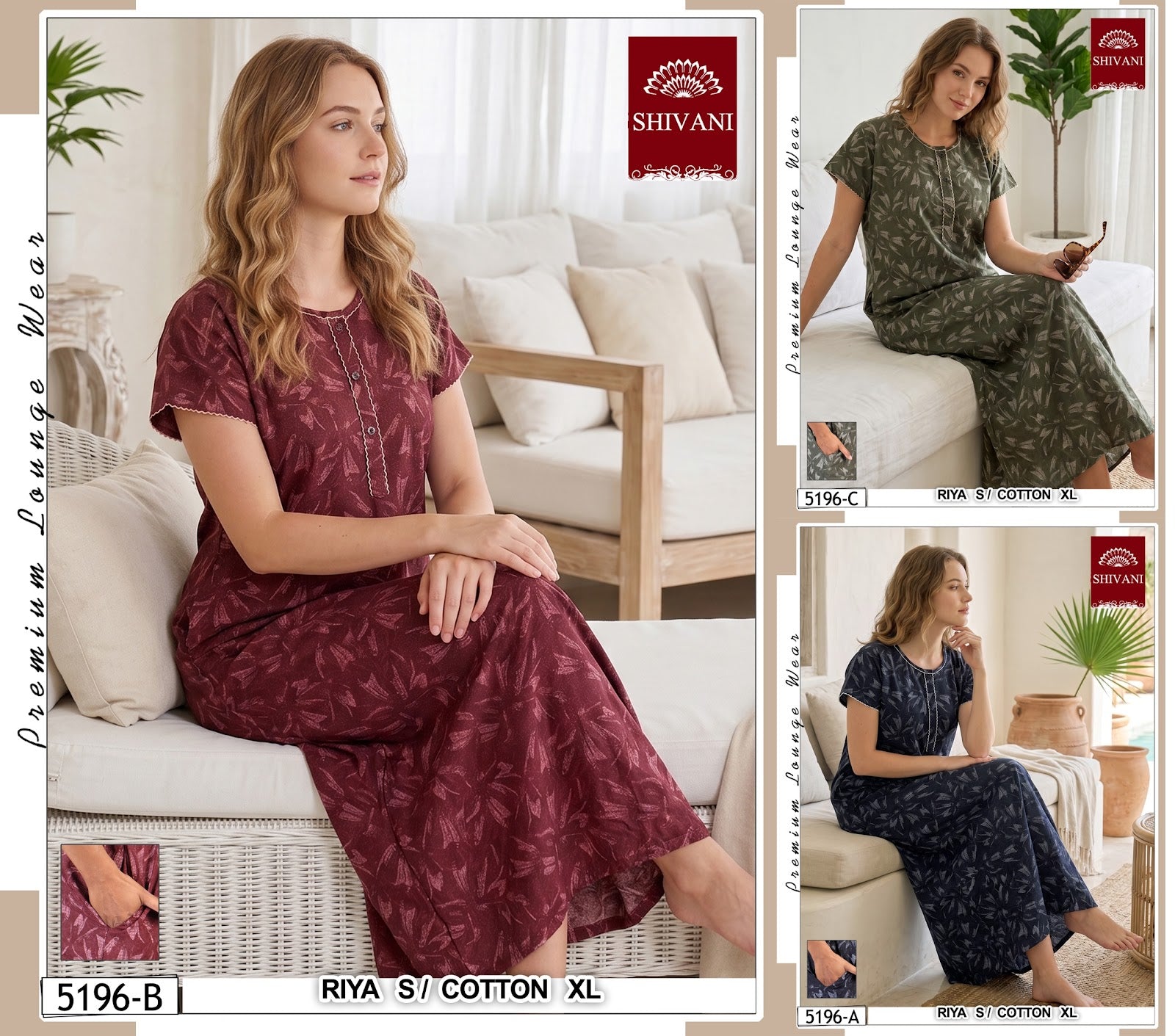 Riya 5191-5196 Shivani Cotton Night Gowns Wholesale Rate