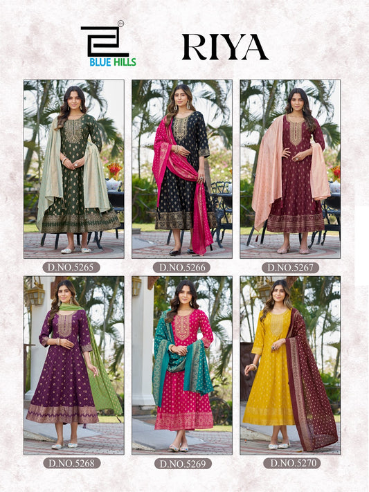 Riya Blue Hills Rayon 14Kg Kurti Dupatta Set Wholesale Rate