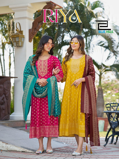 Riya Blue Hills Rayon 14Kg Kurti Dupatta Set Wholesale Rate