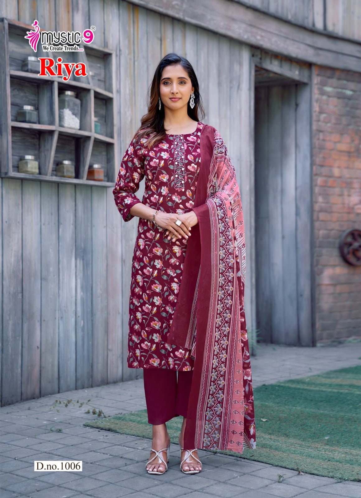Riya Vol 1 Mystic 9 Cambric Cotton Readymade Pant Style Suits Manufacturer Gujarat