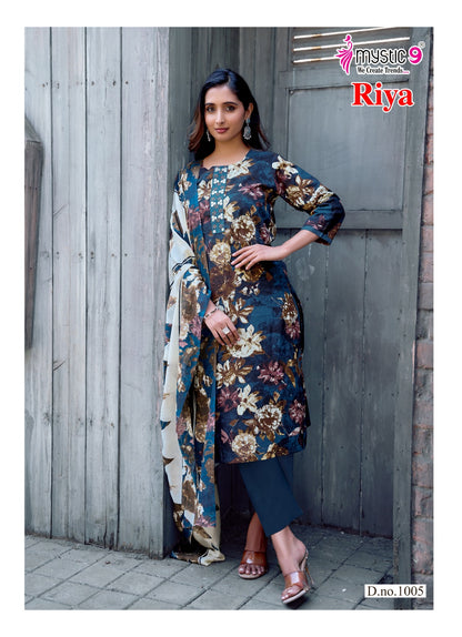 Riya Vol 1 Mystic 9 Cambric Cotton Readymade Pant Style Suits Manufacturer Gujarat