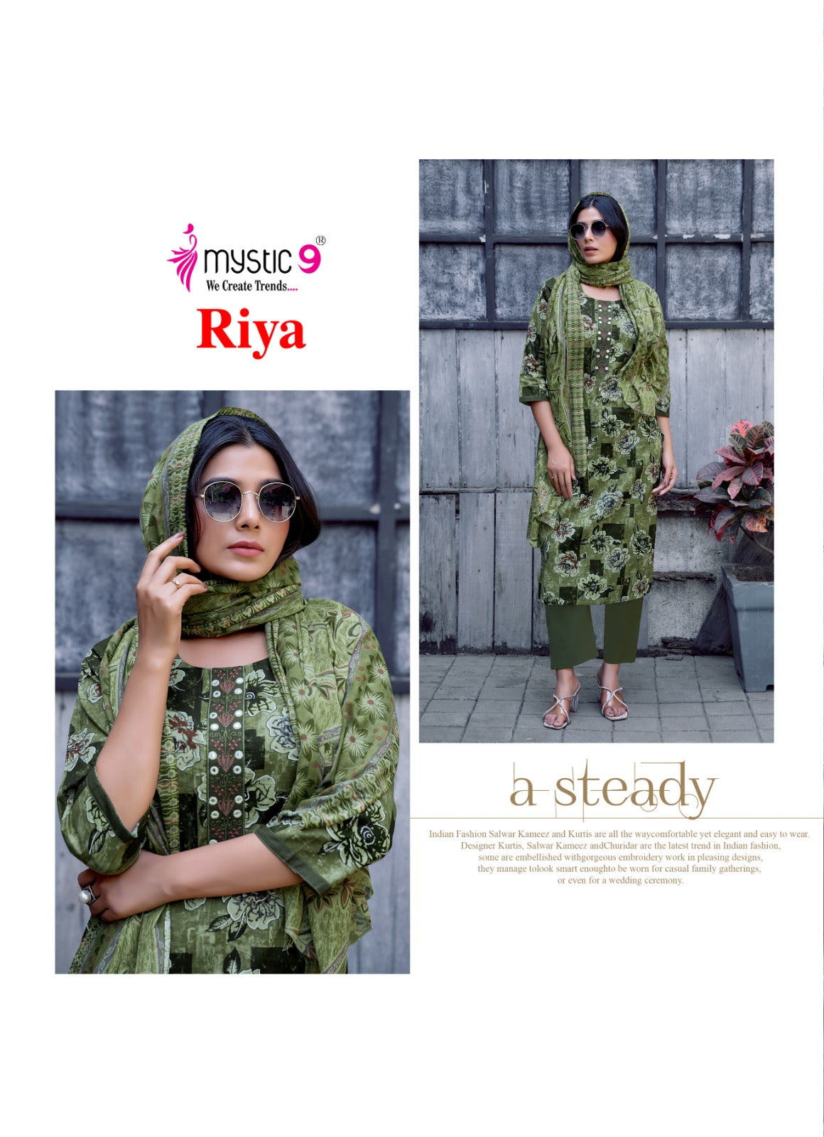 Riya Vol 1 Mystic 9 Cambric Cotton Readymade Pant Style Suits Manufacturer Gujarat
