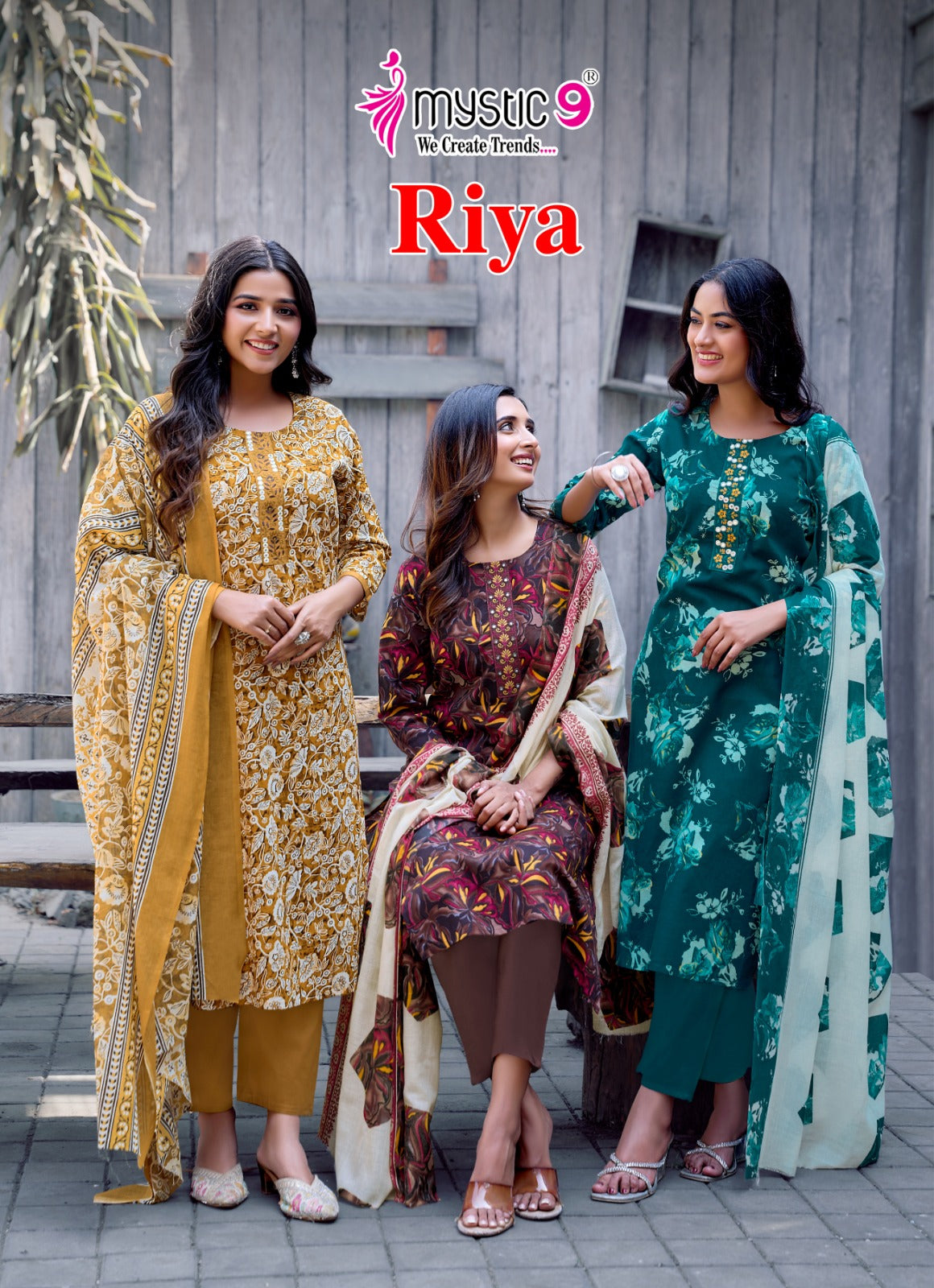 Riya Vol 1 Mystic 9 Cambric Cotton Readymade Pant Style Suits Manufacturer Gujarat