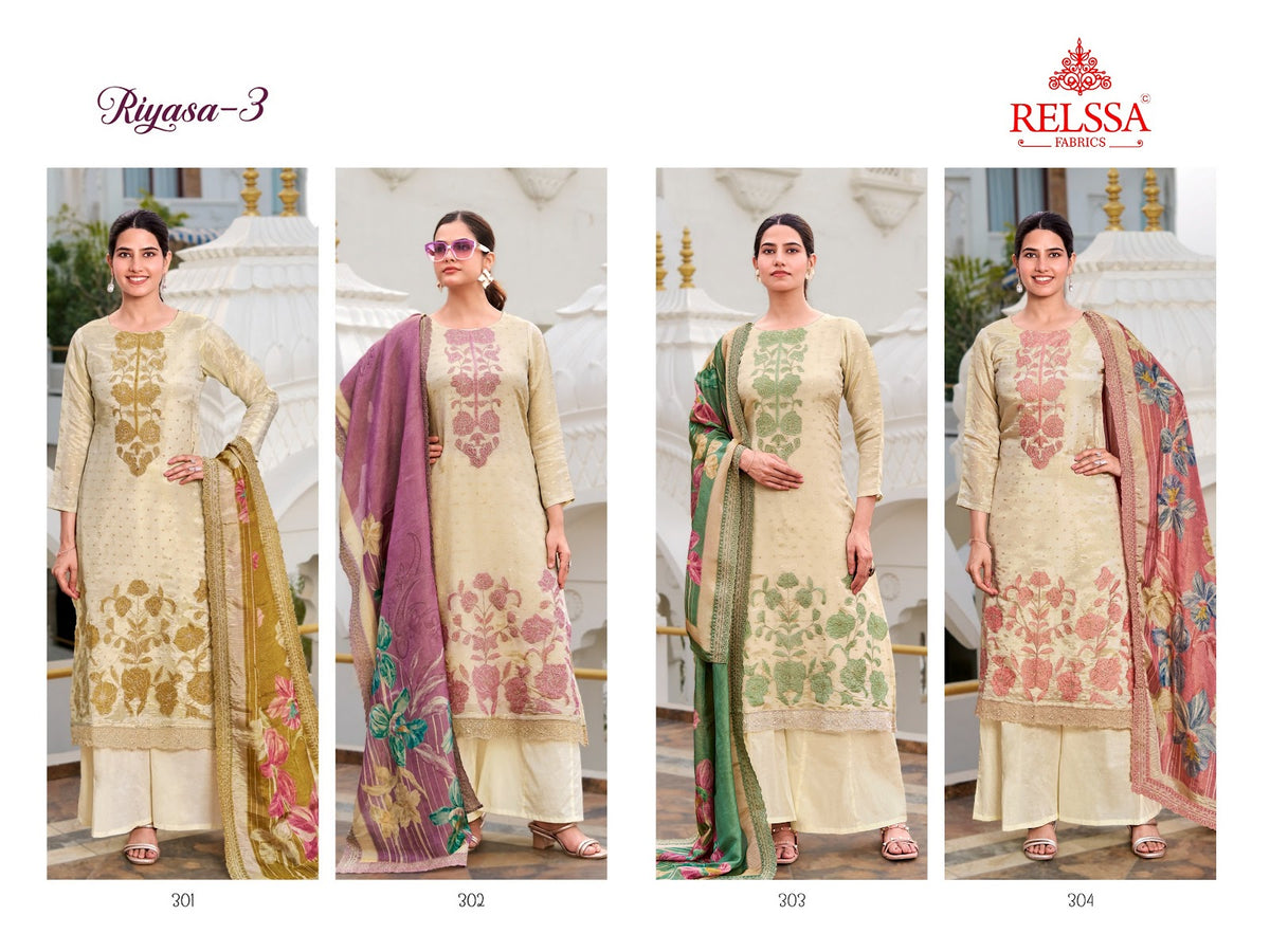 Riyasa 3 Relssa Fabrics Tissue Plazzo Style Suits Exporter India