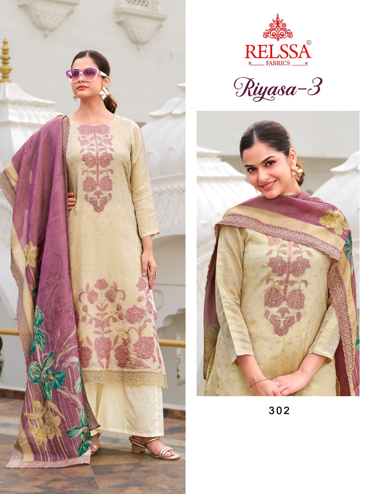 Riyasa 3 Relssa Fabrics Tissue Plazzo Style Suits Exporter India