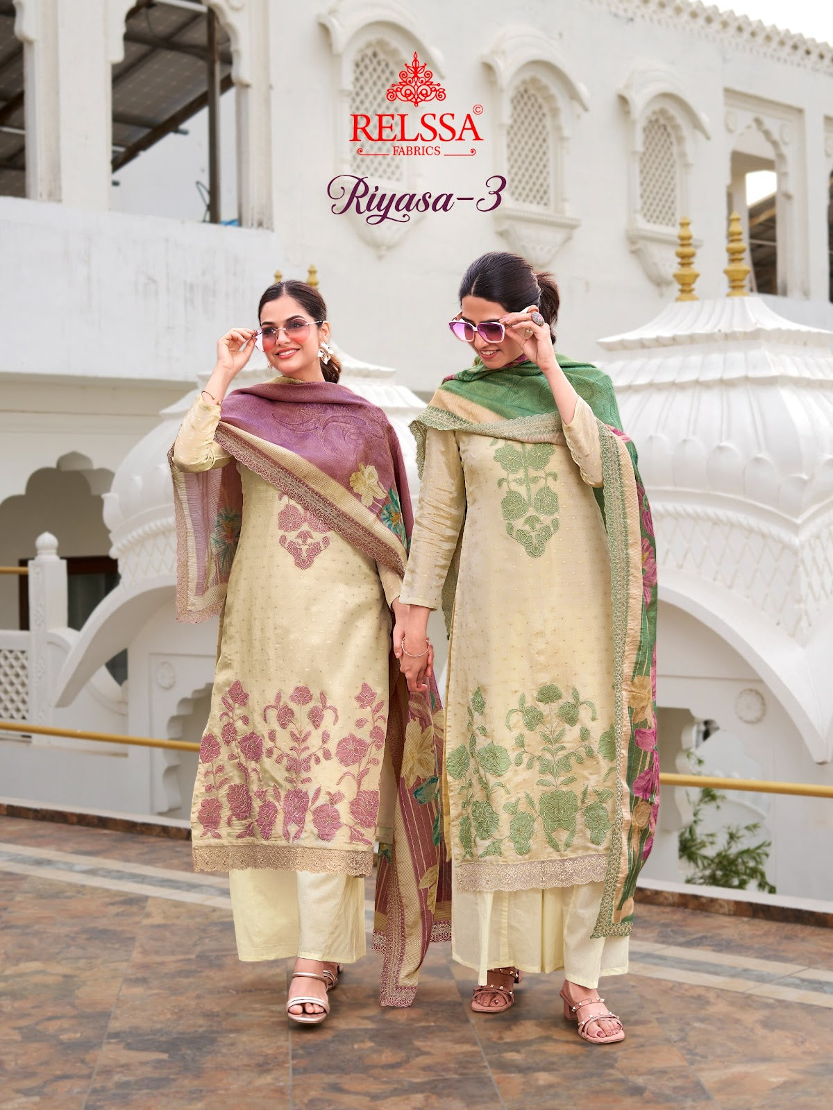 Riyasa 3 Relssa Fabrics Tissue Plazzo Style Suits Exporter India