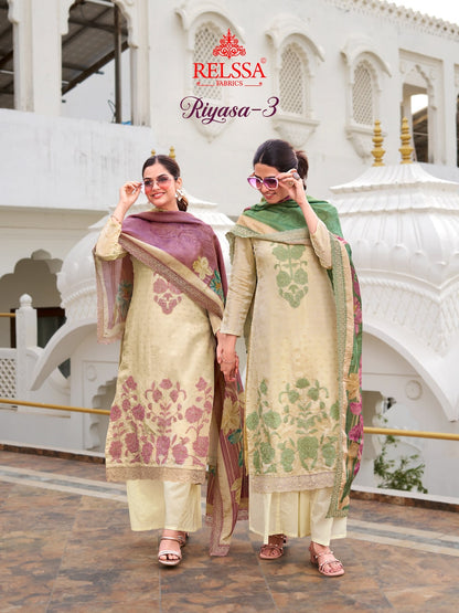 Riyasa 3 Relssa Fabrics Tissue Plazzo Style Suits Exporter India