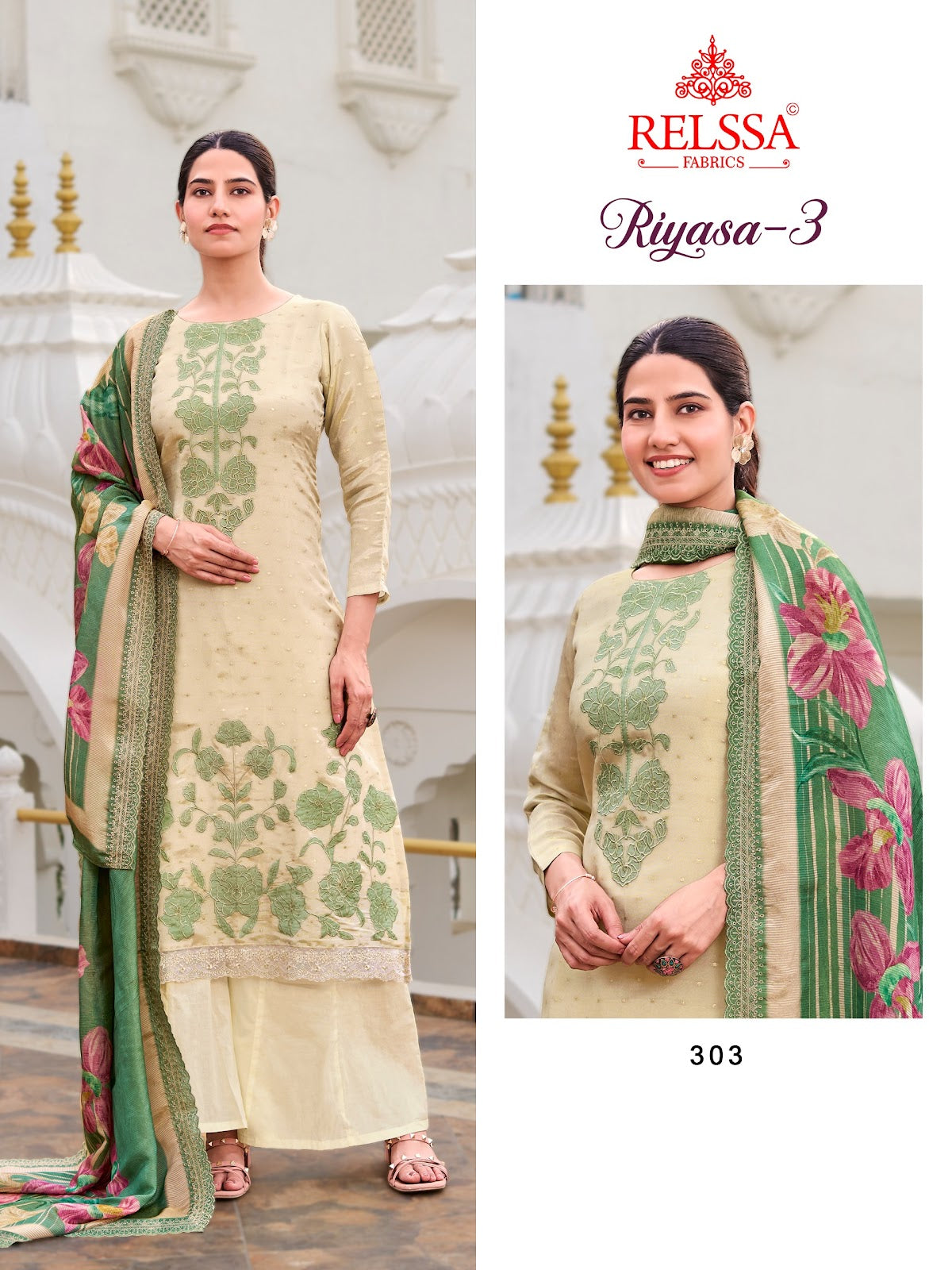 Riyasa 3 Relssa Fabrics Tissue Plazzo Style Suits Exporter India