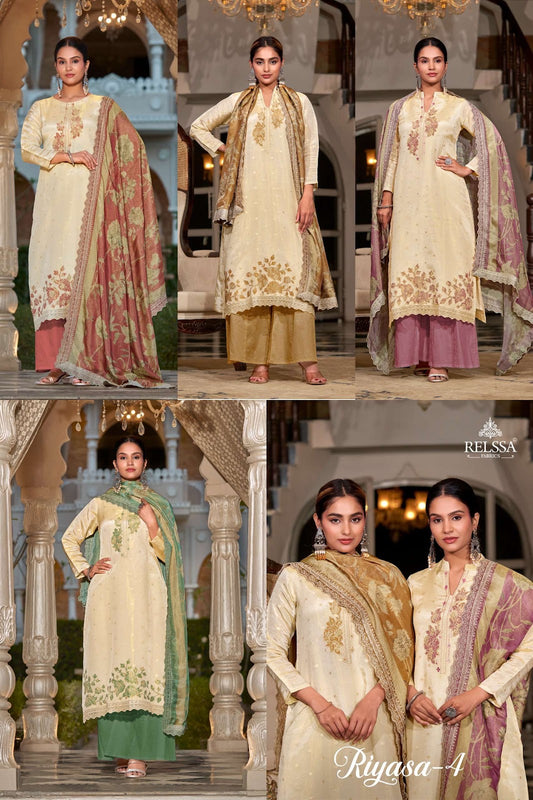 Riyasa 4 Relssa Fabrics Tissue Plazzo Style Suits Wholesale Price