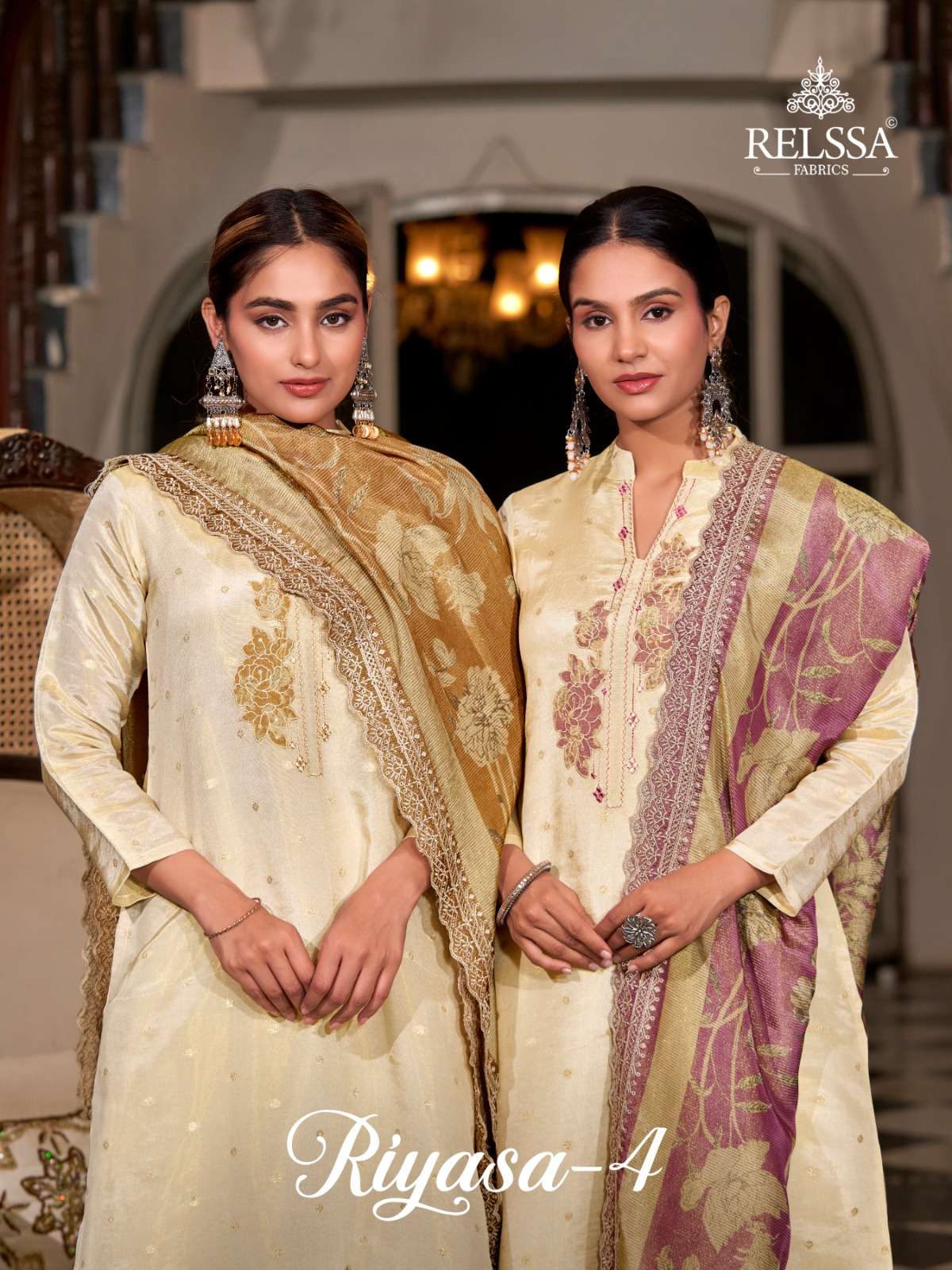 Riyasa 4 Relssa Fabrics Tissue Plazzo Style Suits Wholesale Price
