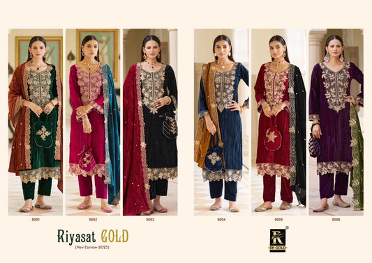 Riyasat New Edition 2025 Rk Gold Crush Velvet Suits Wholesale Price
