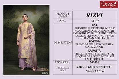 Rizvi 3787 Ganga Premium Bemberg Plazzo Style Suits Wholesale Price
