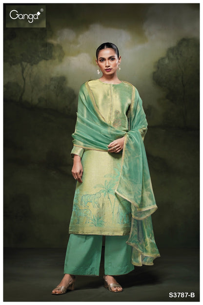 Rizvi 3787 Ganga Premium Bemberg Plazzo Style Suits Wholesale Price
