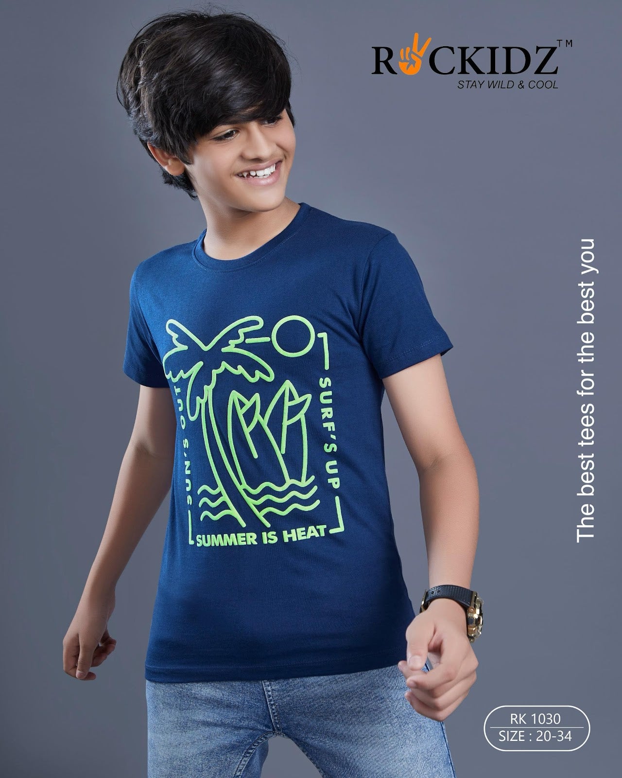 Rk 1030 Rockidz Cotton Biowashed Boys Tshirt Wholesale