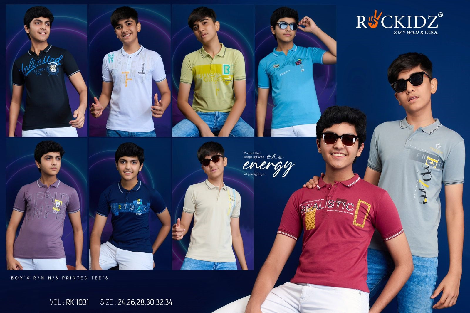 Rk 1031 Rockidz Cotton Biowashed Boys Tshirt Wholesale Price