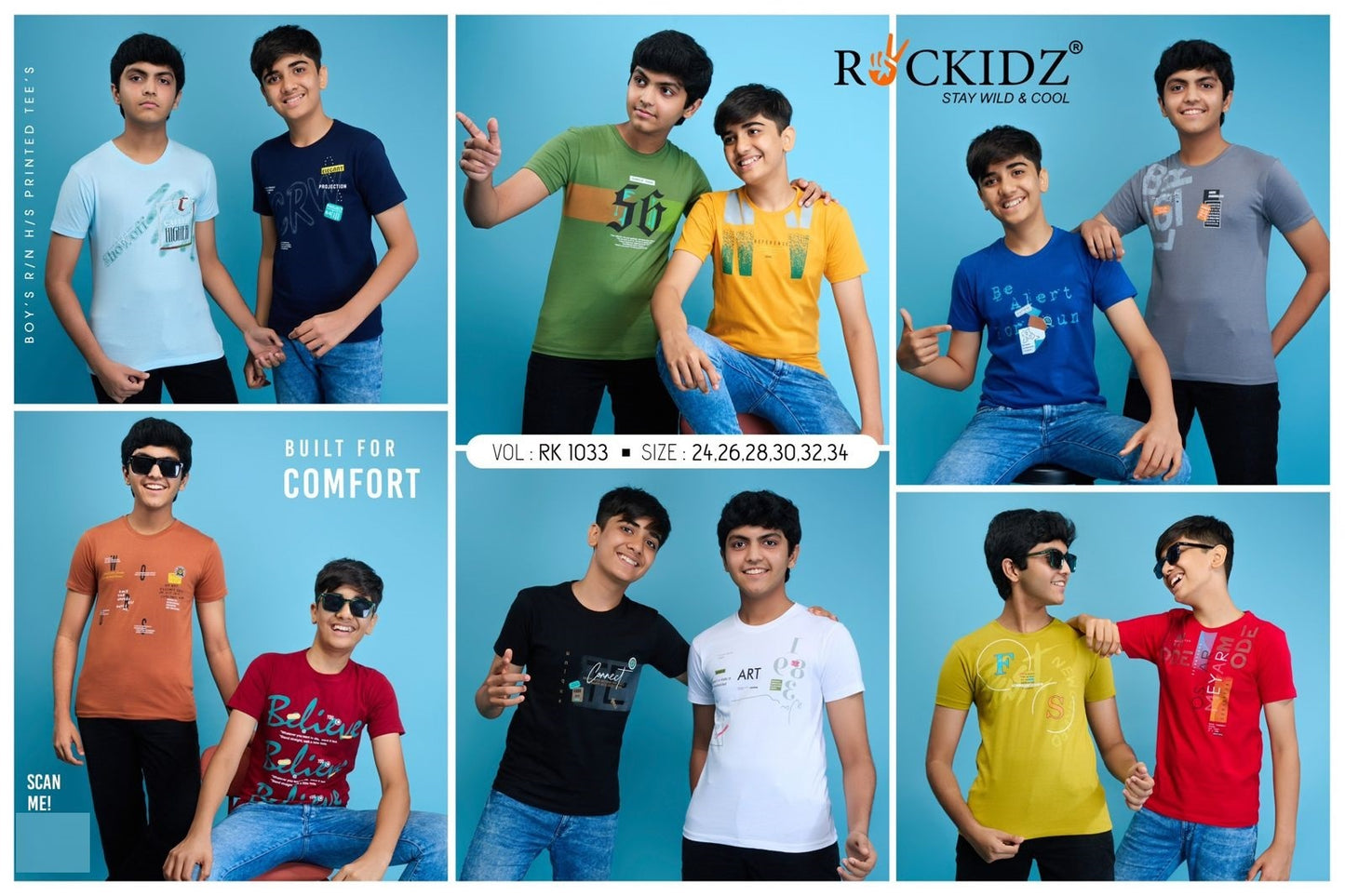 Rk 1033 Rockidz Cotton Biowashed Boys Tshirt Wholesaler India