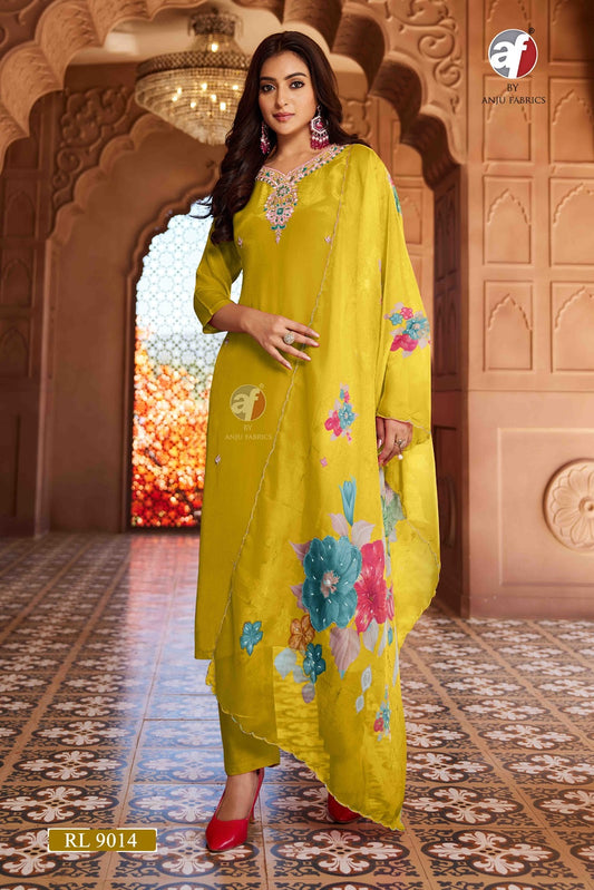 Rl 9014 Af Natural Crepe Readymade Pant Style Suits Supplier
