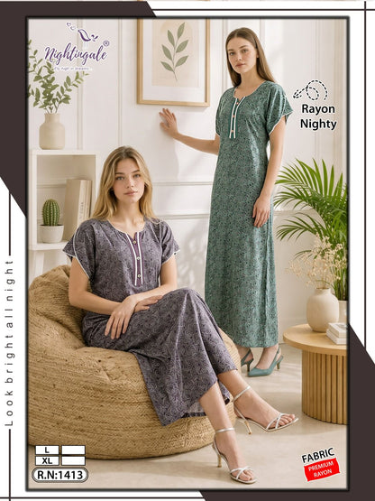 Rn 1413 Nightingale Rayon Night Gowns Wholesale Price