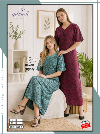 Rn 1413 Nightingale Rayon Night Gowns Wholesale Price