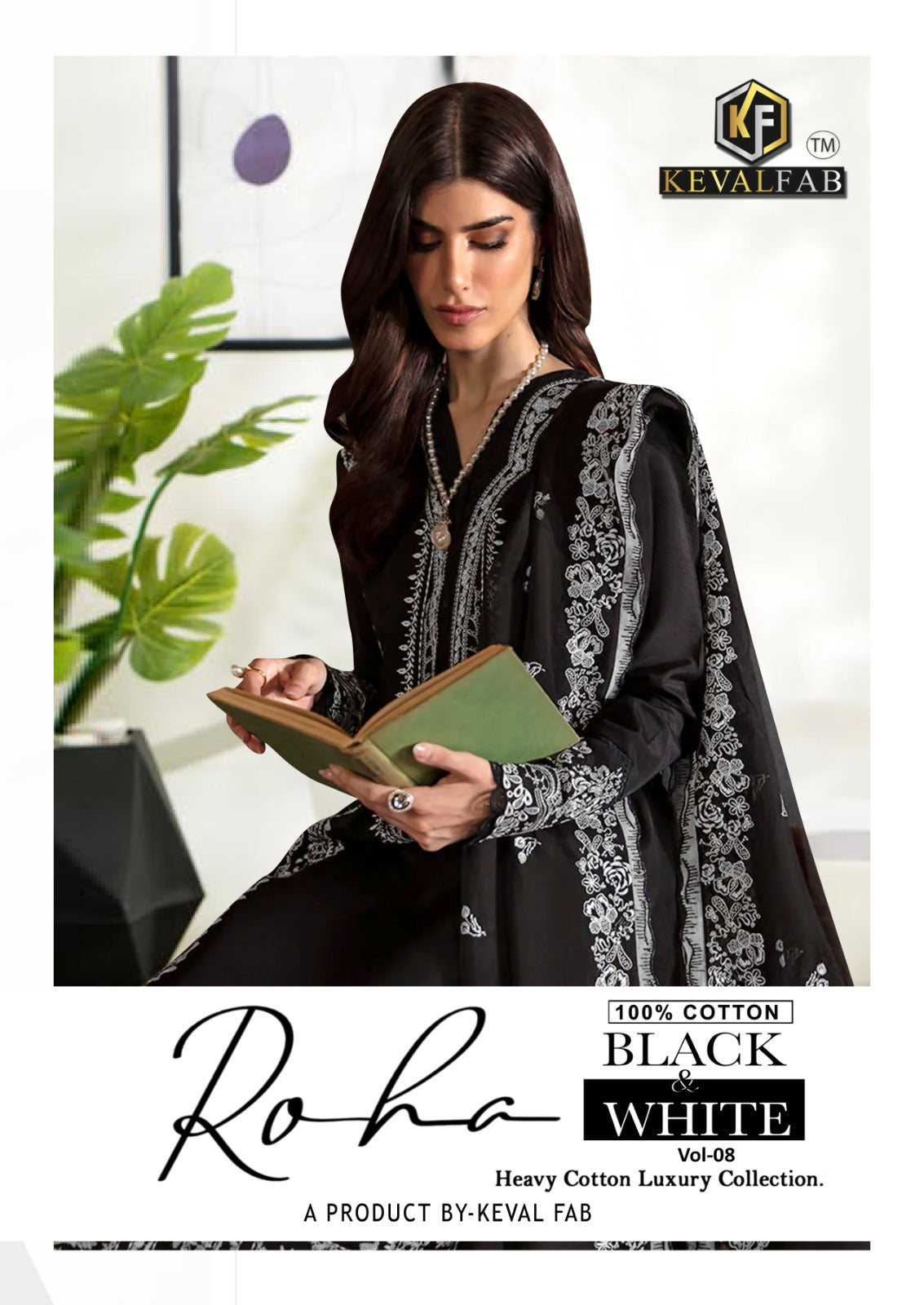 Roha Black And White Vol 8 Keval Fab Heavy Cotton Karachi Readymade Suits Wholesaler