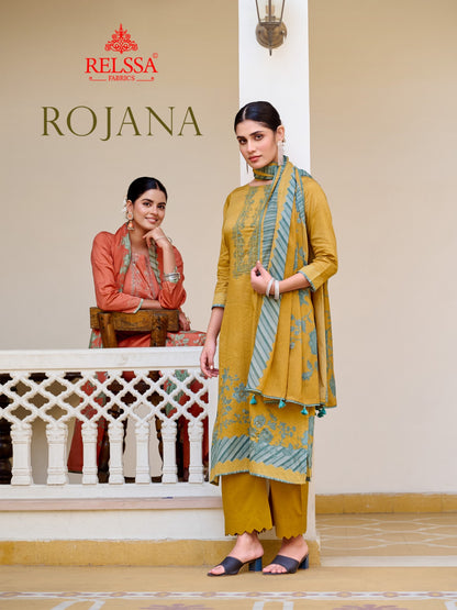 Rojana Relssa Fabrics Cotton Satin Plazzo Style Suits Wholesaler Gujarat