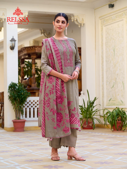 Rojana Relssa Fabrics Cotton Satin Plazzo Style Suits Wholesaler Gujarat